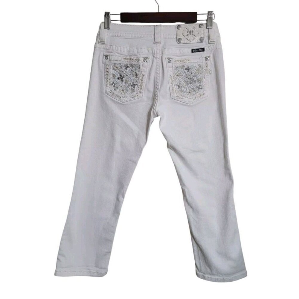 Miss Me Jean Women 27 Signature Cuff Capri Western Blue Denim Boho Bling Y2K - Picture 1 of 10